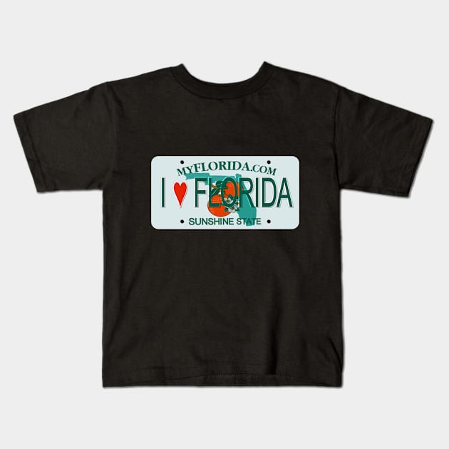 I Love Florida License Plate Kids T-Shirt by Mel's Designs